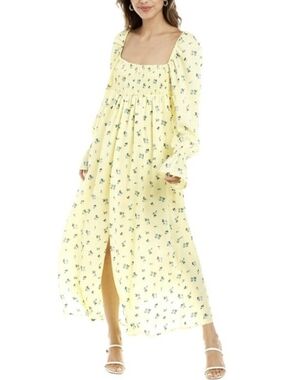WeWoreWhat Yellow Floral Smocked Maxi Dress